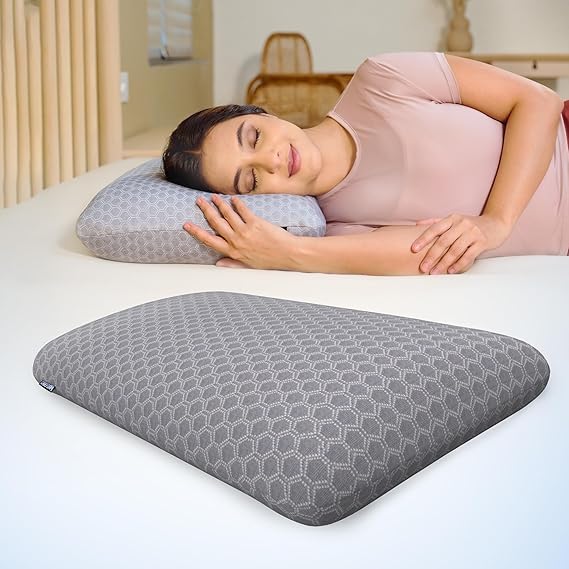 CareFoam Ventilated Cooling Gel Memory Foam Pillow, Orthopedic Pillow for Sleeping & Neck Pain Relief with Premium Removable Zipper Cover | 26x16x4 Inch | Thin - Pack of 2