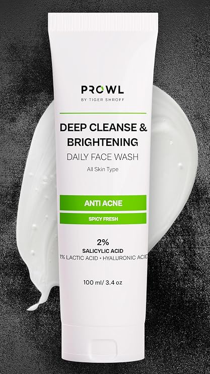 PROWL by Tiger Shroff Facewash 2% Salicylic Acid | Anti Acne For Dry Combination Oily & Acne Prone Man Skin Care with 1% Lactic Acid, Hyaluronic Acid | Exfoliating Brightening Cleanser Face Wash For Men | 100ml