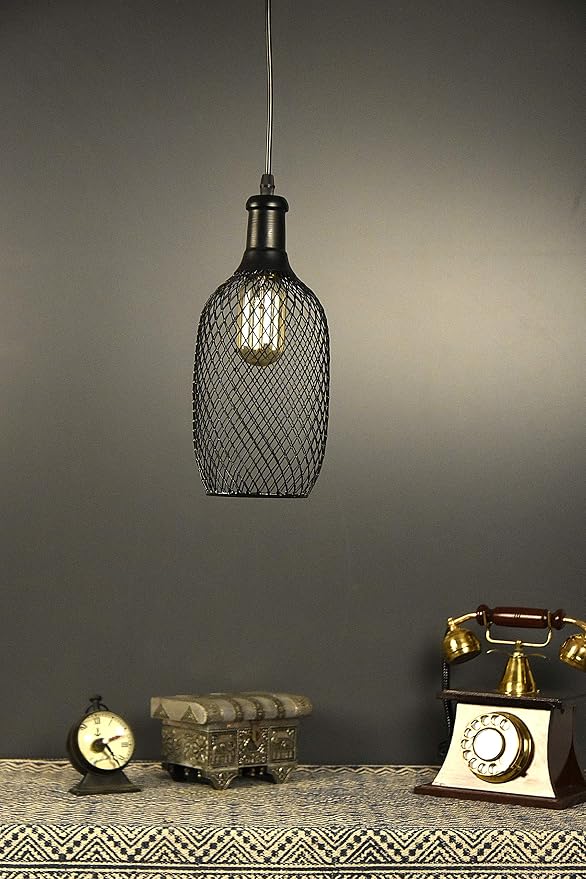 Tu Casa HG-15 Bottle Shape Metal mesh pendent Light Iron Holder Type e-27 Size 11x5x29"-(Bulb not Included)