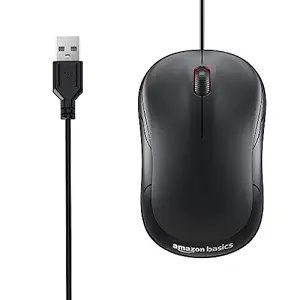 Amazon Basics Wired USB Mouse, 3-Button, 1000 DPI Optical Sensor, Plug & Play, for Windows/Mac