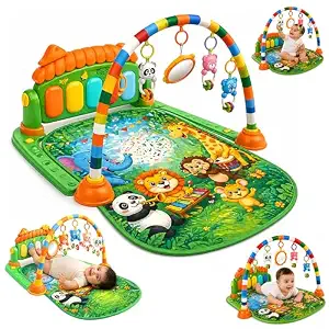 Lifelong Jungle Piano Playgym | Musical Mat with Lights, Hanging Toys & Mirror | Soft Tummy Time & Crawling Play Mat | Motor & Fine Skills Development | Kick & Play Piano Fitness Rack (024 Months)