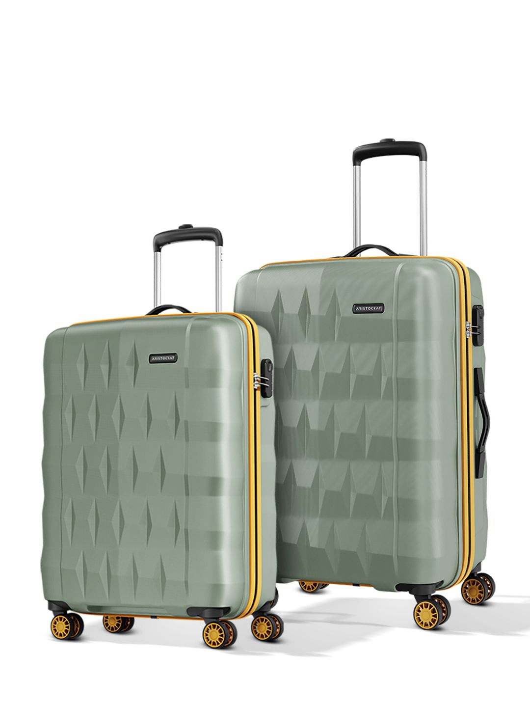 Comet Green Set of 2 Small & Medium Hard 56 & 66cm Trolley Bag with Smooth 8-Wheel