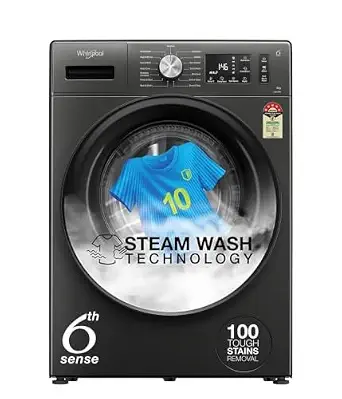Whirlpool 9 Kg Steam Wash Technology 5 Star Inverter Front Load Fully Automatic Washing Machine with In-Built Heater (SUPREME CARE 9014-E, Midnight Grey, 100+ Tough Stains, 1400 RPM)