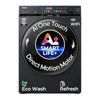 Haier Smart Choice 12 Kg AI Color Panel, One-Touch Smart Wash, Fabric Detection Fully Automatic Front Load Washing Machine with In-Built Heater,WI-FI, Black (HW120-DM14F9BKU1)